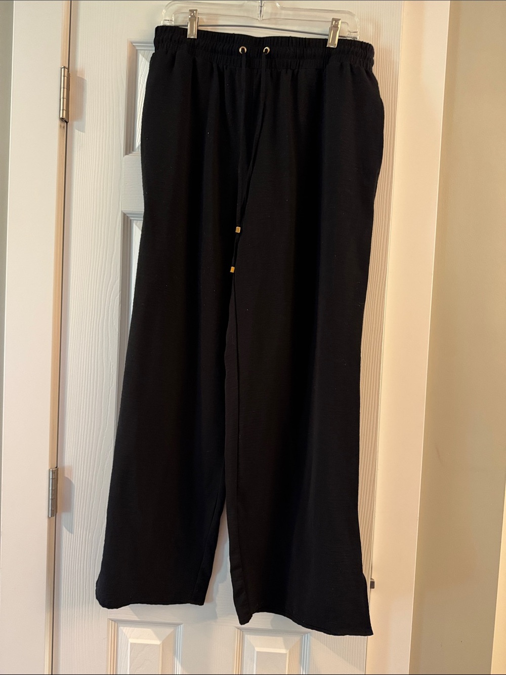 Zac & Rachel Black Wide-Leg Drawstring Pants with Gold Accent